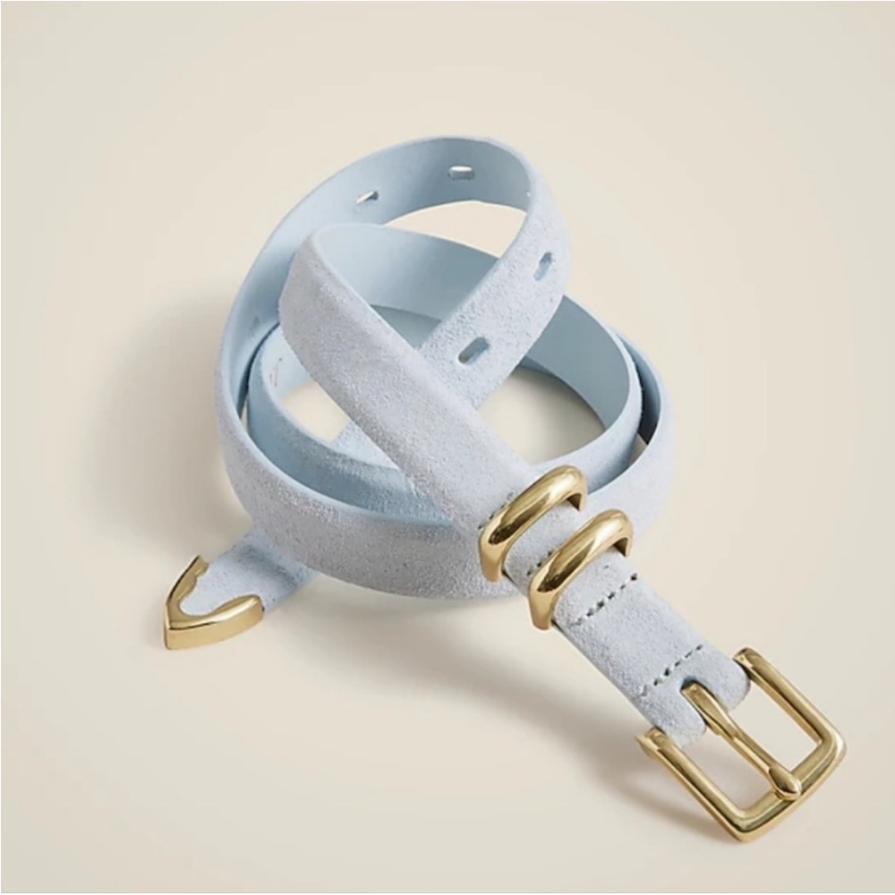 J. crew light blue edgewater thin suede belt